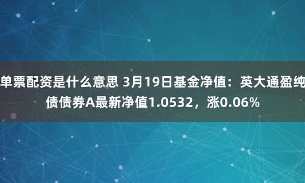 单票配资是什么意思 3月19日基金净值：英大通盈纯债债券A最新净值1.0532，涨0.06%