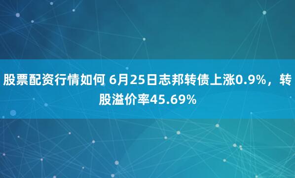 股票配资行情如何 6月25日志邦转债上涨0.9%，转股溢价率45.69%