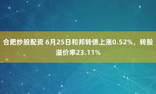 合肥炒股配资 6月25日和邦转债上涨0.52%，转股溢价率23.11%